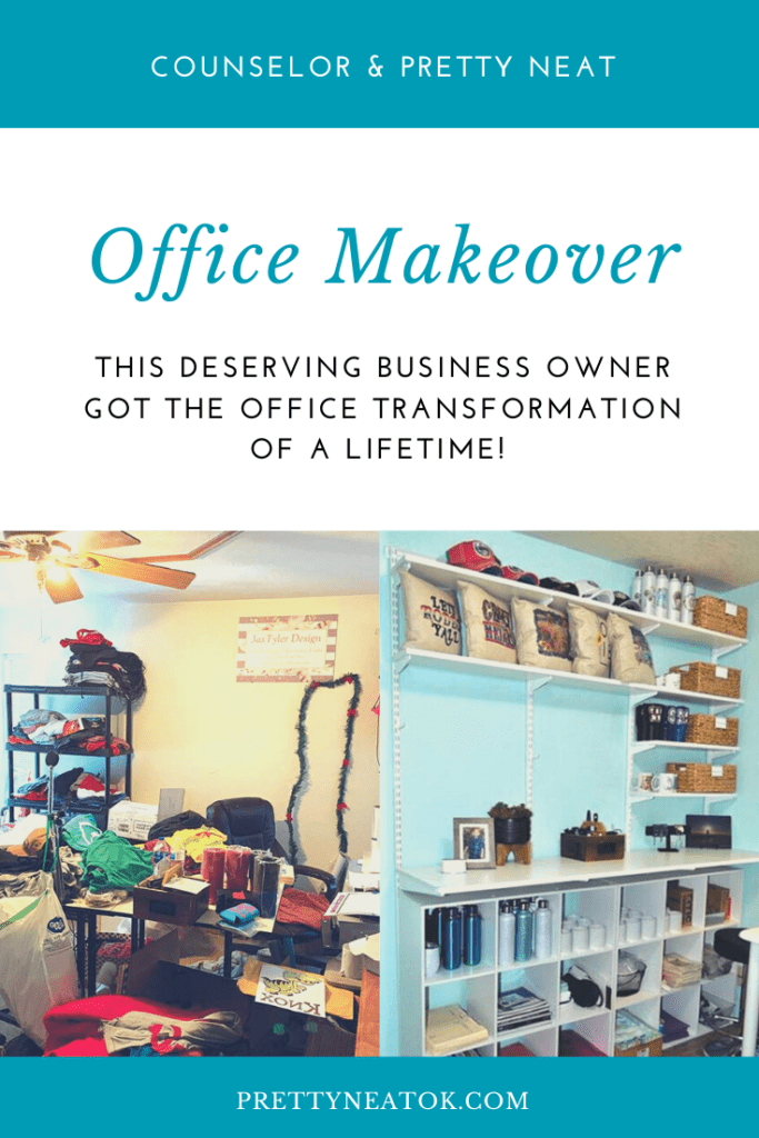 A picture of an office with the words " office makeover ".
