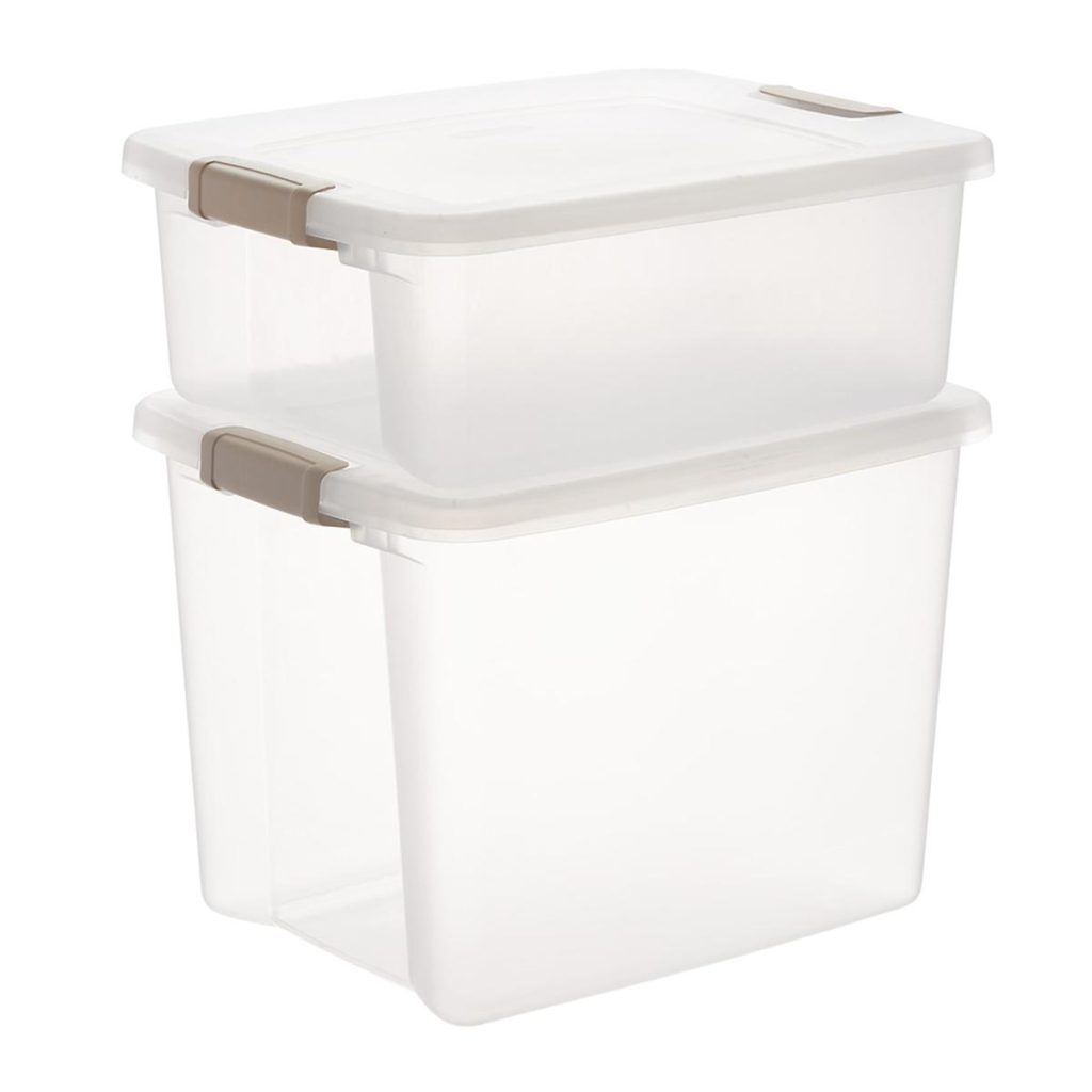 A stack of two plastic storage containers.