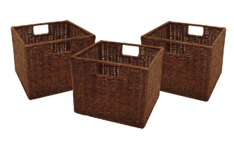 Three baskets are lined up in a row.