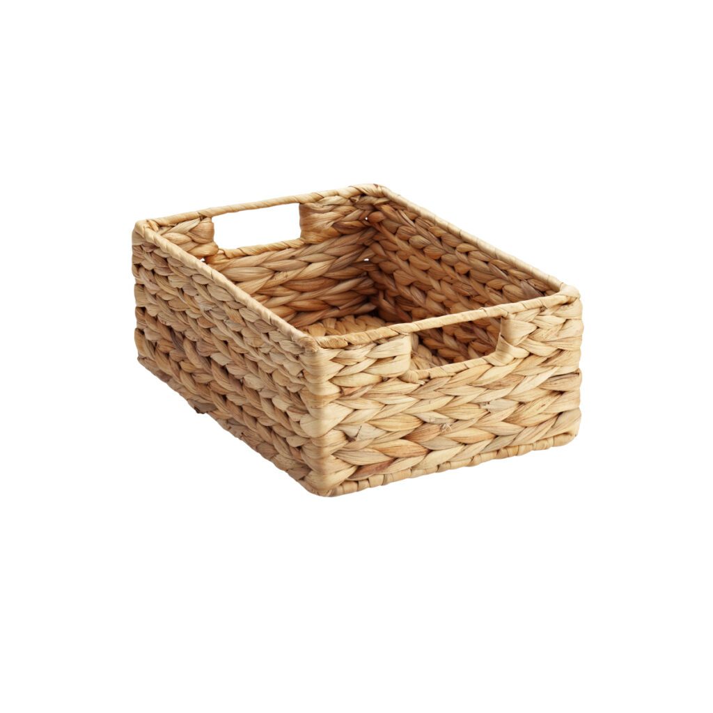A basket that is made of water hyacinth.