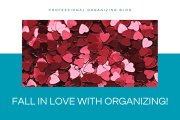 A pile of red hearts with the words professional organizing blog written in front.
