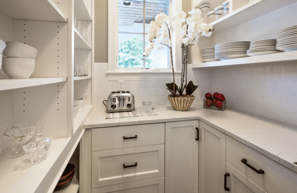 professional-home-organizing-norman-ok-our-most-common-faqs-and-our-answers-butlers-pantry-walk-in-pantry-with-shelves-and-cabinets-for-dishware-storage-calm-comfortable