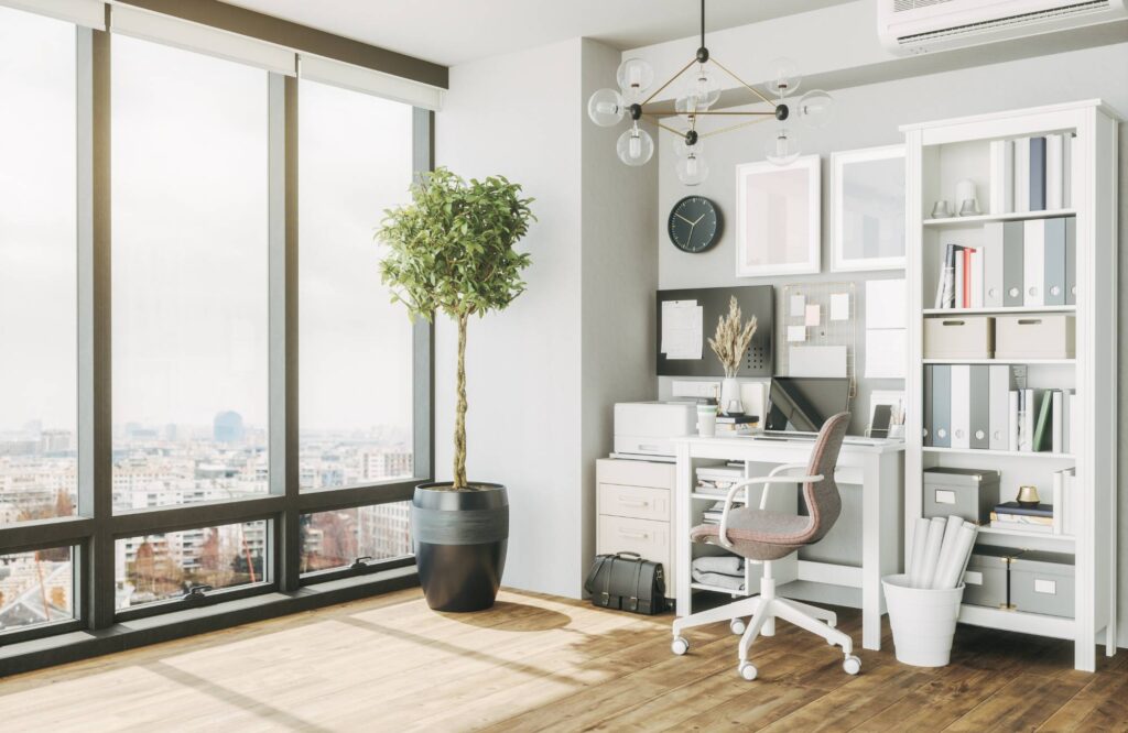 pretty-neat-oklahoma-city-organized-work-spaces-for-the-family-home-office-with-large-bookshelf