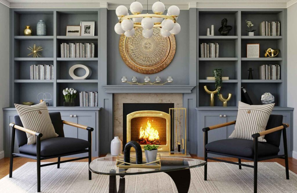 pretty-neat-oklahoma-city-ok-story-behind-clutter-moody-sitting-room-blue-built-in-shelves-surrounding-fireplace-comfortable-office-organization